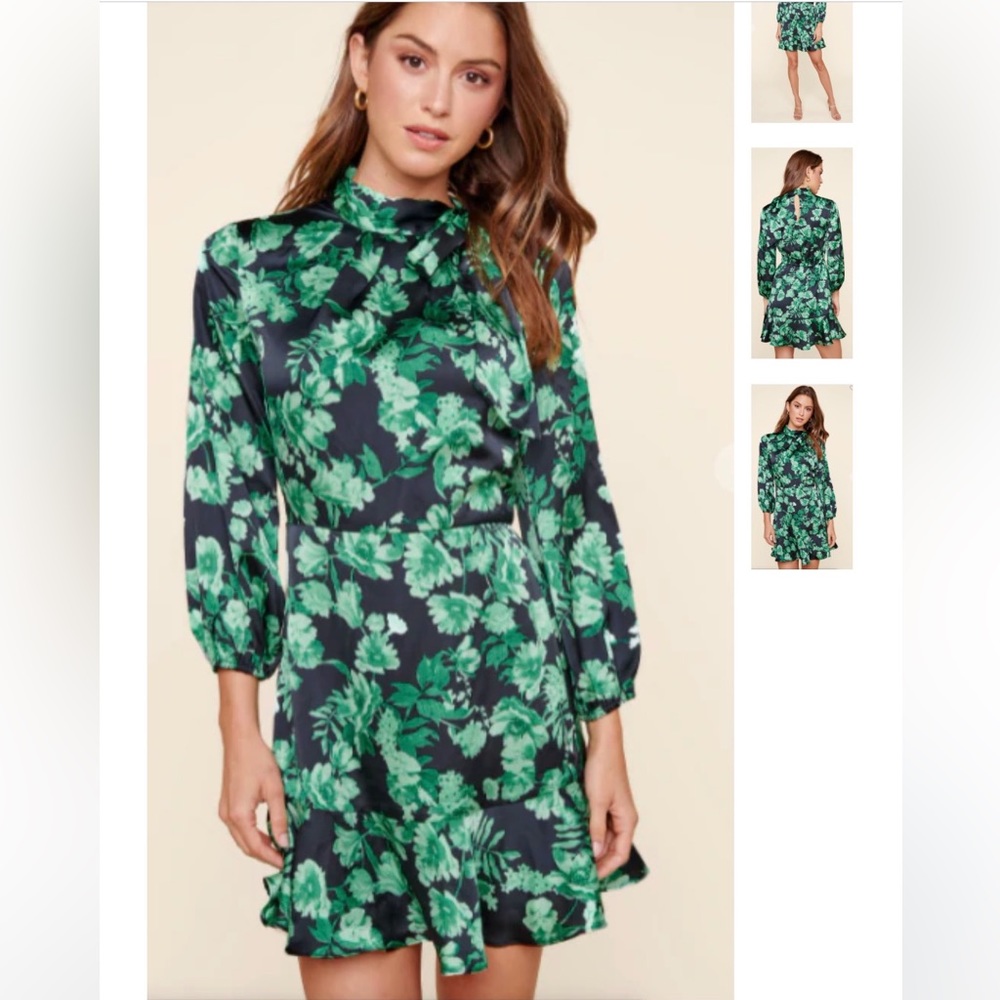 Black & Green Floral Silk mini dress